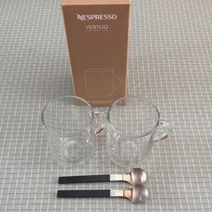 Nespresso Clear Glass Mug Set with Black and Silver Spoons